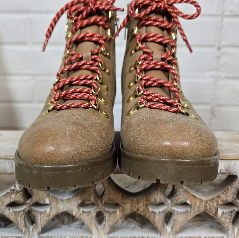 Guess Tan Lace Up Combat Boots with Red Laces Size 9.5 - Picture 5 of 10